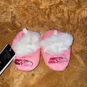 NFL Pink Baby Booties with White Fur Trim